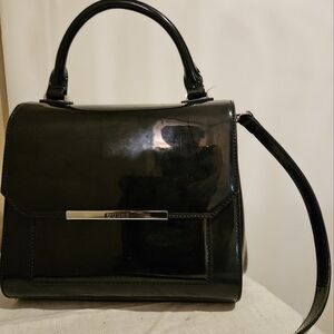 Guess black patent leather handbag